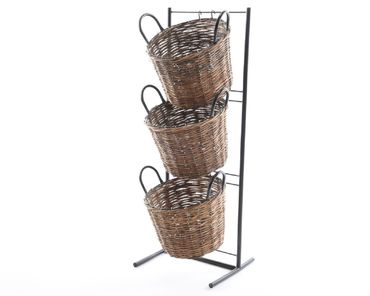 Eisenregal mit drei Weidenkörbe braun Verkaufständer 41 x 37 x116 cm