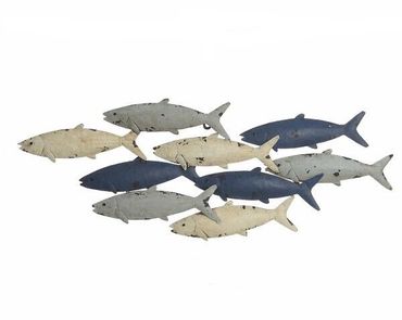 Fischschwarm Wandobjekt Wandbild Wanddekoration Maritim Eisen Außen Dekoration Eisen H 26,5 cm