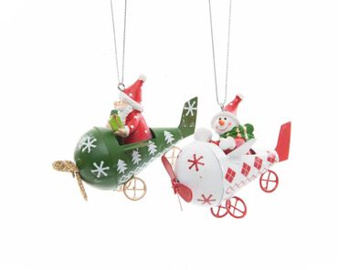 Christbaumschmuck Flugzeug Schneemann 8x6x5,5 cm 2 Stück