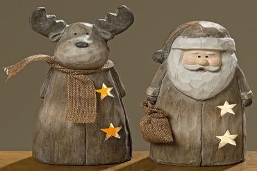 LED Dekofigur Elch/Santa Weihnachtsmann H.20cm Terrakotta braun