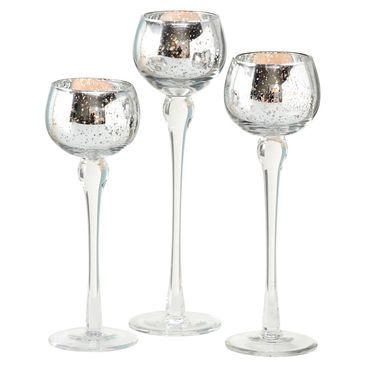 Windlicht Minou Glas H 18/20/22cm silber glanz 3er Set