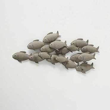 Wandobjekt Wandbild Wanddeko Fischschwarm grau Eisen 62x5x28 cm