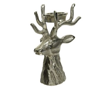 Teelichthalter Kerzenständer Kerzenhalter Hirsch Alu silber H18 cm
