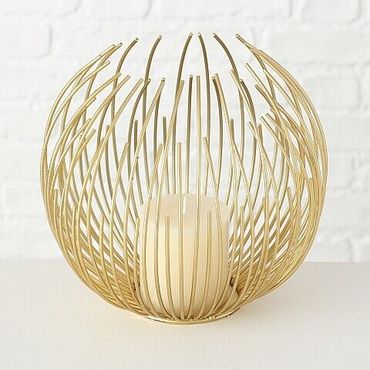 Windlicht Kerzenhalter Cylon mit Kerze Eisen  gold H 20 cm Ø 24 cm