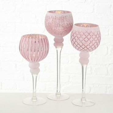 Windlicht Manou Teelichthalter Glas rosa  H 30 - 40 cm 3er Set