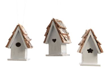 Christbaumschmuck Vogelhaus Holz weiß 6 x 3 x 10,5 cm 3er Set