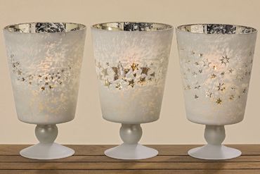Windlicht Winterland Sternemotiv Glas H 23 cm Stückpreis