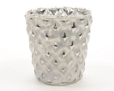 Teelicht Windlicht Glas Teelichthalter silber Diamant antik 9cm