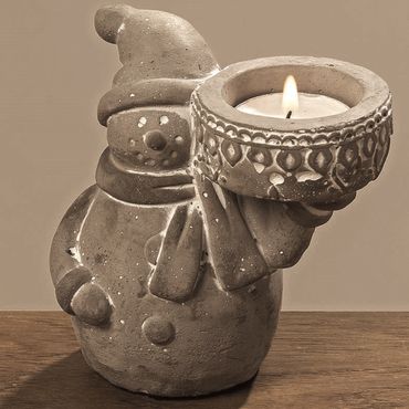 Teelichthalter Liv Schneemann grau Beton H.12 cm Stückpreis