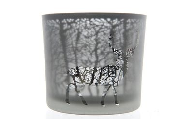 Teelichthalter  Glas Windlicht Laser Hirsch grau Ø 7,3 x 8 cm