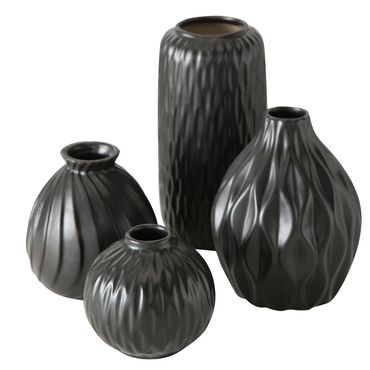 Vase Zalina, 4 tlg., Set 4 Porzellan matt schwarz H 9-19 cm