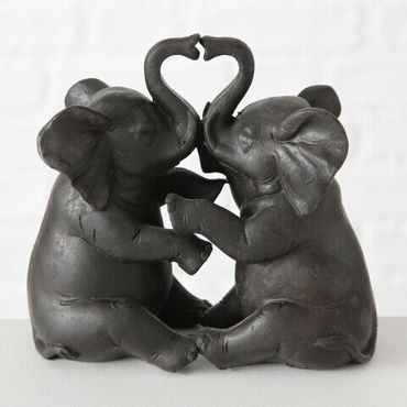 Deko Figur Elefant Elefantenpaar Herz Hochzeit  Kunstharz schwarz