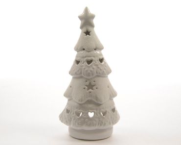 Teelichthalter Weihnachtsbaum Porzellan weiß H.33 cm