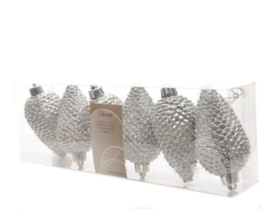 Christbaumschmuck Zapfen bruchfest Ø 4,5cm / H 8cm 6 Stk silber