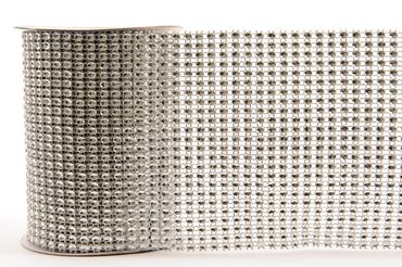 Band Kunststoffband Tischband Tischdeko mit Strass Weihnachten silber 3 m