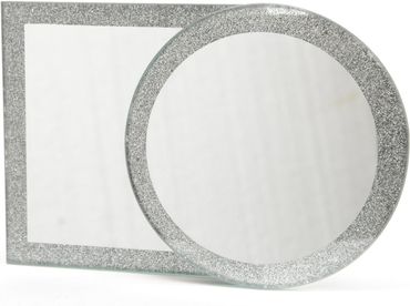 Spiegelteller eckig/rund Glitter silber Ø.10 cm 