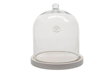 Glasglocke MDF Teller Glas transparent weiß H 26 cm