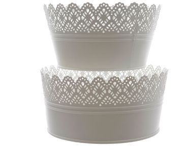 Pflanztöpfe rund Übertöpfe Blütendekor Zink ausgestanzt 2er Set