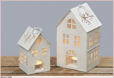 Laterne Haus Metall weiß Struktur H18/13 cm 2 er Set