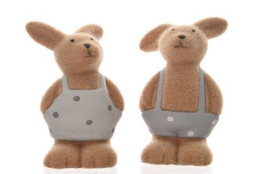Dekofigur Osterhase Keramik Flock H14. cm 2er-Set