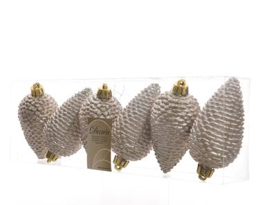 Christbaumkugeln Tannenzapfen bruchfest Ø4,5 cm / H8 cm 6 Stück perle