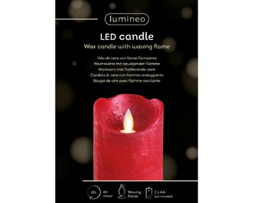 LED Flackerkerze wachs indoor dia7.5cm H.10cm rot/warmes weiss