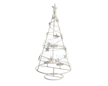 Teelichthalter Weihnachtsbaum Eisen Glas grau gebleicht H.53 cm