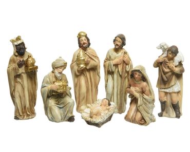 Krippenfiguren aus Polymagnesium Maria Josef Jesus Könige Hirte 7er Set