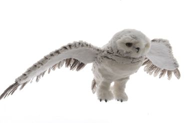 Eule Dekovogel Schneeeule Polyester echte Federn grau 23cm x 68cm x 16cm