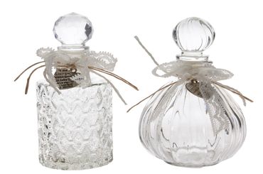Glas Flasche mit Stöpsel und Deko Herzen 2er Set