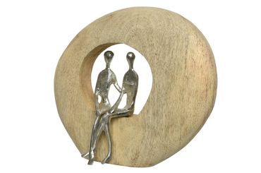 Skulptur Harmonie Liebe Mangoholz Baumscheibe - natur/silber