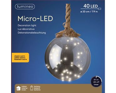 Micro LED Kugel Dauerbetrieb BO indoor
dia20cm
rauchig/klassich warm