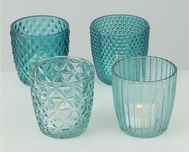 Windlicht Teelichthalter Marilu Glas lackiert türkis petrol  Höhe 7 cm Ø 7 cm 4-teilig