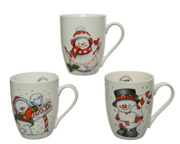 Becher Tasse Schneemann Weihnachten Nikolaus Geschenk Porzellan 3er Set