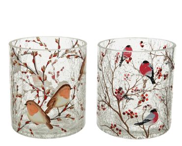 Kerzenhalter Teelichthalter Glas Deko Crackle Vogel Ø 9x10 cm Stückpreis