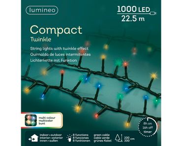 LED Compact Beleuchtung Twinkle Effekt 8 Funktionen Outdoor L.2250cm 1000L grün bunt