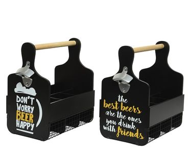 Bierträger Flaschenträger Flaschenhalter Flaschenöffner Männerhandtasche schwarz Motiv Höhe 30,5 cm - Stückpreis