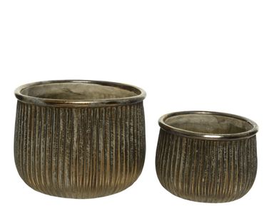 Blumentopf Pflanztopf Steingut bronze Linien klein Ø 13,5 cm