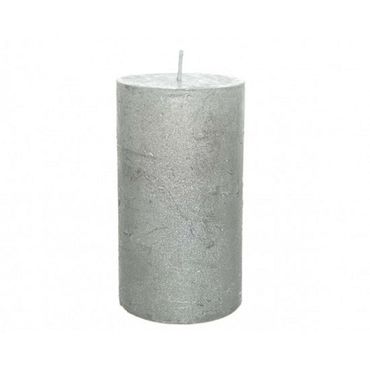 Stumpenkerze, 6,8 x 12 cm, Dekor: metallic rustikal, Farbe: silber