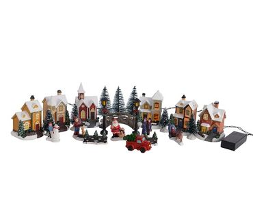 LED Miniaturdorf/Weihnachtsdorf/Weihnachtswelt Polyresin 25 teilig