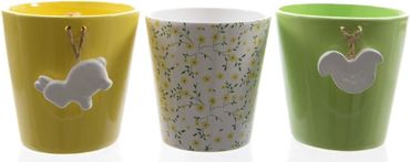 Übertopf Terracotta Blütendekor gelb grün weiß Ø.10cm H.10cm 1 Stück