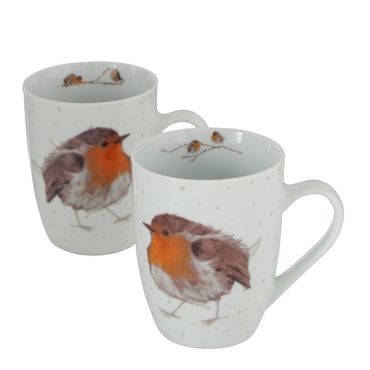 Becher Robin 330 ml Porzellan Motiv H.11 cm 2er Set