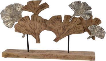 Skulptur Mangoholz Dekobild Ginko Ständer Deko edle Tischdeko H 39 cm