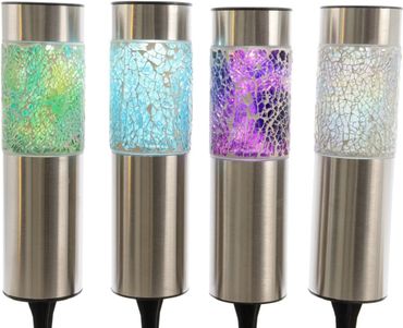 Solar Stabbeleuchtung Edelstahl 4 Farben Ø6cm H.22cm Stückpreis