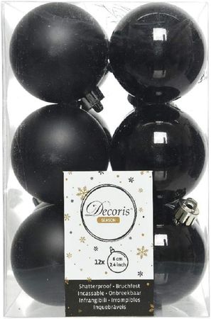 Christbaumkugeln bruchfest Ø 6 cm 12 Stück Schwarz glanz / matt