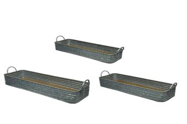 Dekotablett Zink Holzboden grau  L.65 cm 3-teilig