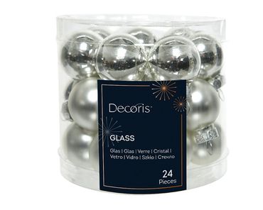Christbaumkugeln Weihnachtskugeln Glas Ø 2,5 cm 24 Stück silber glanz/matt mix