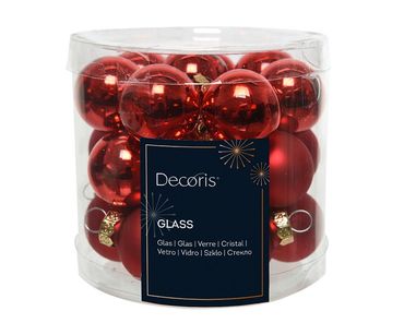 Christbaumkugeln Weihnachtskugeln Glas Ø 2,5 cm 24 Stück weihnachtsrot glanz/matt mix