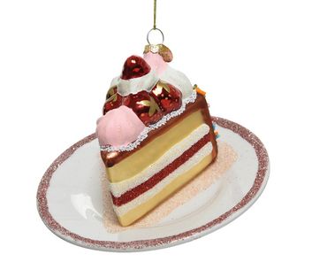 Christbaumschmuck Glas bunt Torte auf Teller Länge 12,5 cm