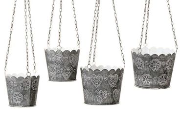 Übertopf Hänger Herz Blume metall grau 2er Set